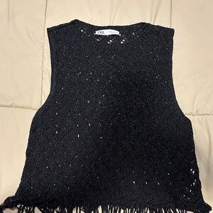 Zara Black Knit Fringe Tank Top